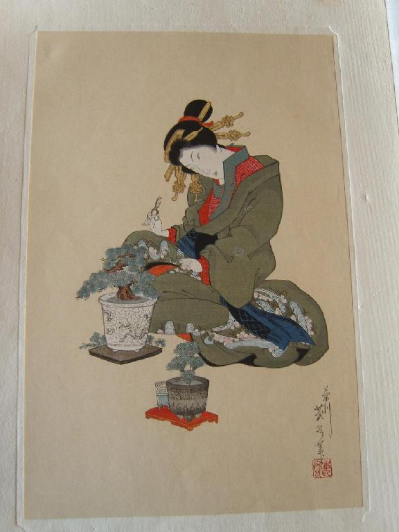 Appraisal: Five th century Japanese woodcuts various scenes - Street in