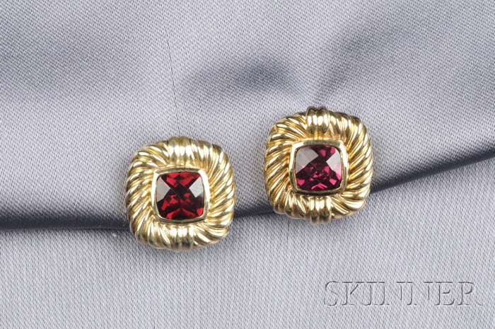 Appraisal: kt Gold and Garnet Earclips David Yurman each centering a