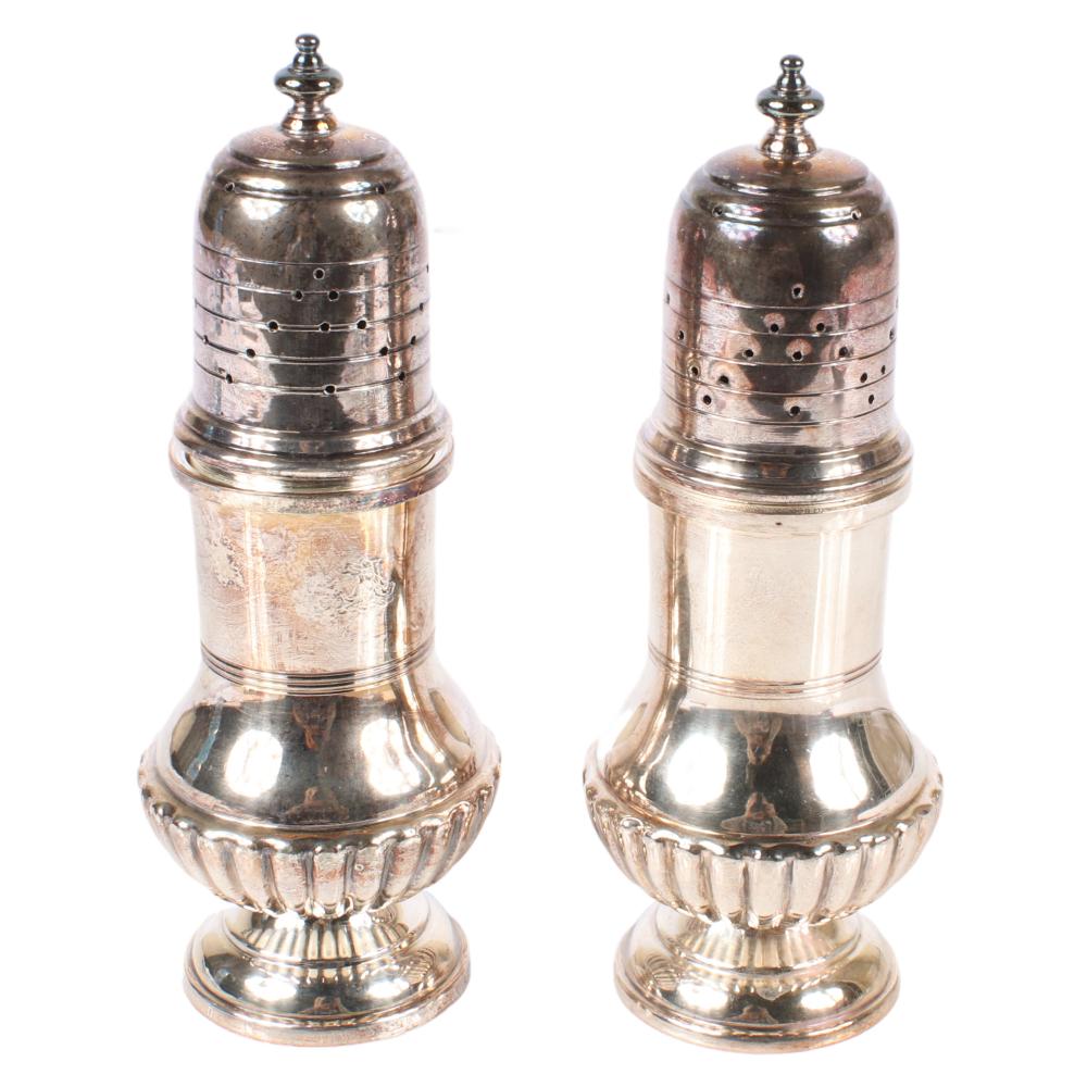 Appraisal: PAIR ANTIQUE ENGLISH SILVER PLATED MUFFINEERS WITH HALLMARKS FOR HENRY