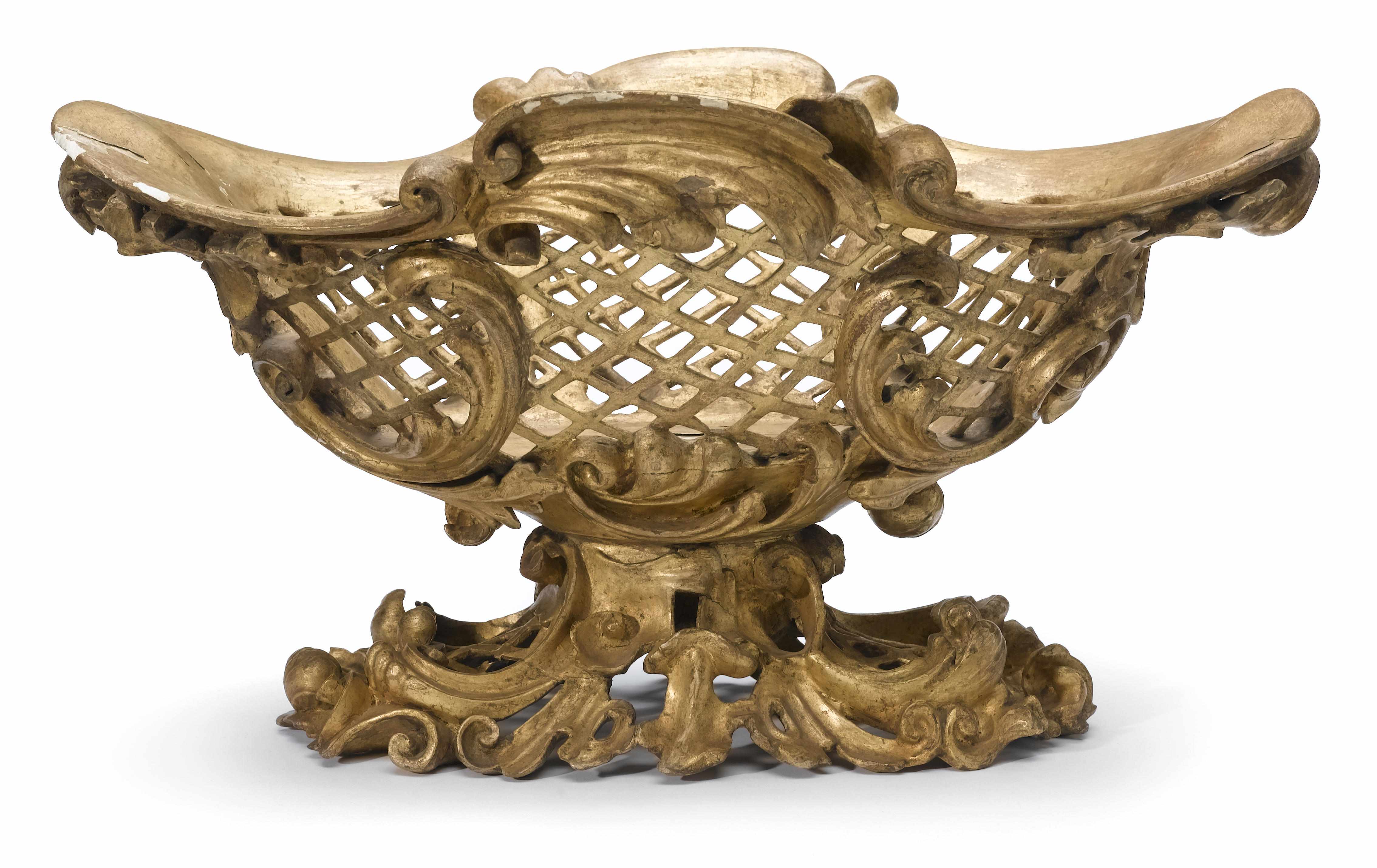 Appraisal: A Rococo style carved giltwood table centerpiece circa The pierced