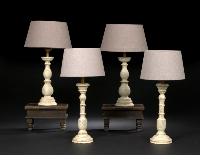 Appraisal: Pair of Italian Ivory-Painted Wood Baluster-Form Table Lamps each with