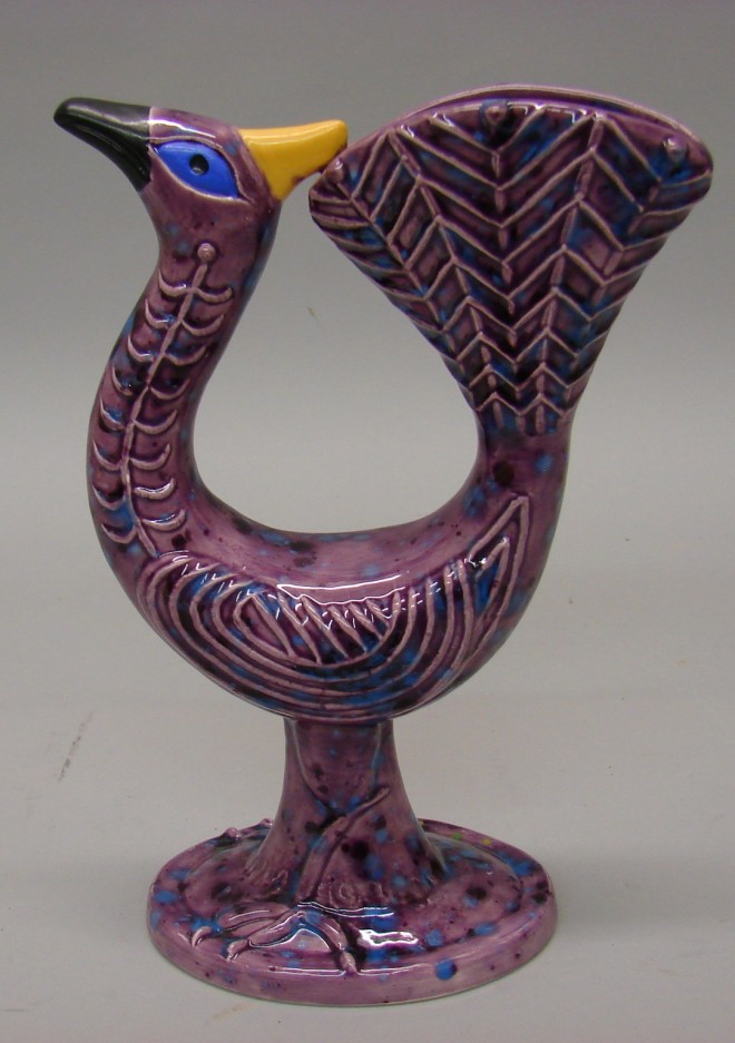 Appraisal: Bird figure- Purple with black yellow trim tall unusual color