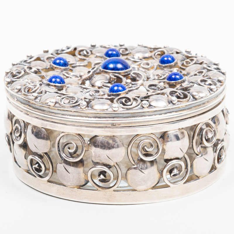 Appraisal: PORTUGUESE SILVER AND LAPIS TABLE BOX Marked ' and Oporto