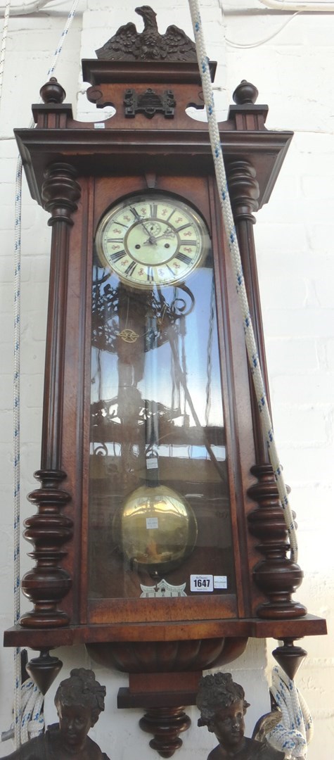 Appraisal: A Vienna walnut cased wall clock late th century the