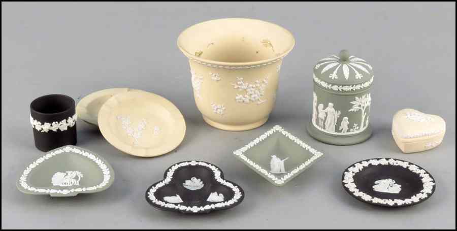 Appraisal: COLLECTION OF WEDGWOOD JASPERWARE TABLE ARTICLES Comprised of one covered