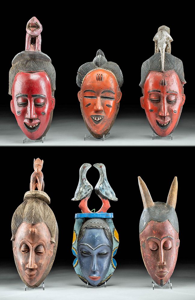 Appraisal: Lot of Early th C African Baule Vibrant Wood Masks