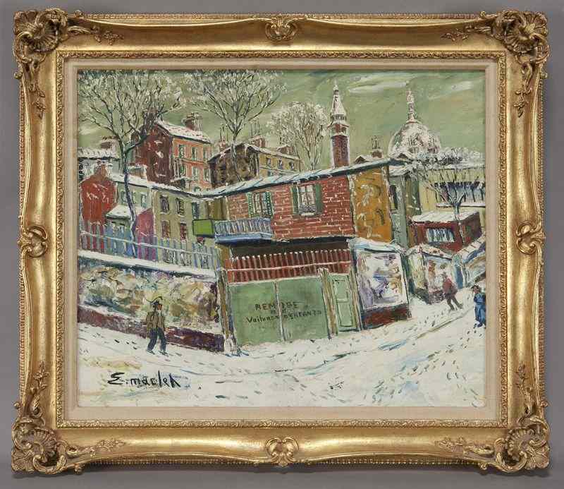 Appraisal: Elisee Maclet oil painting on canvas winter scenetitled illegibly on