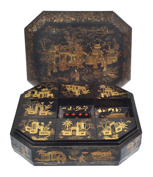 Appraisal: A CHINESE EXPORT LACQUER GAMES BOX CIRCA internally fitted with