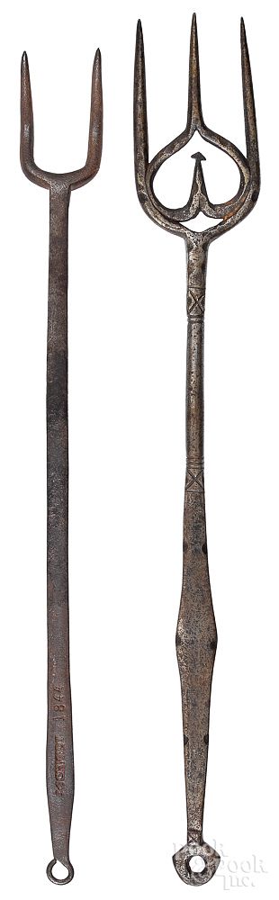 Appraisal: Two Pennsylvania wrought iron flesh forks Two Pennsylvania wrought iron