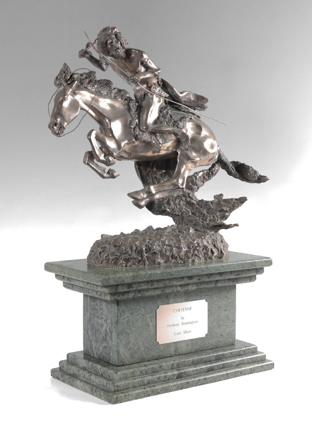 Appraisal: CHEYENNE SCULPTURE AFTER REMINGTON PARTIAL SILVER CONTENT '' h affixed