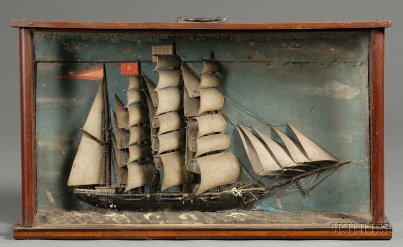 Appraisal: Painted Wooden Ship Diorama America late th early th century