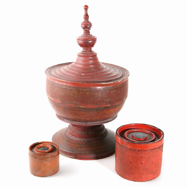 Appraisal: A group of four Thai red lacquer containers height of