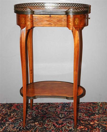 Appraisal: Louis XVI Style Marquetry and Parquetry Inlaid Walnut Side Table