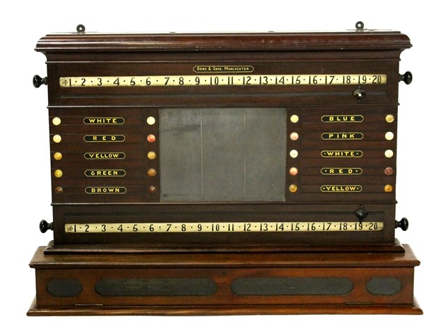 Appraisal: A late Victorian mahogany snooker billards scoreboard by ORME SONS