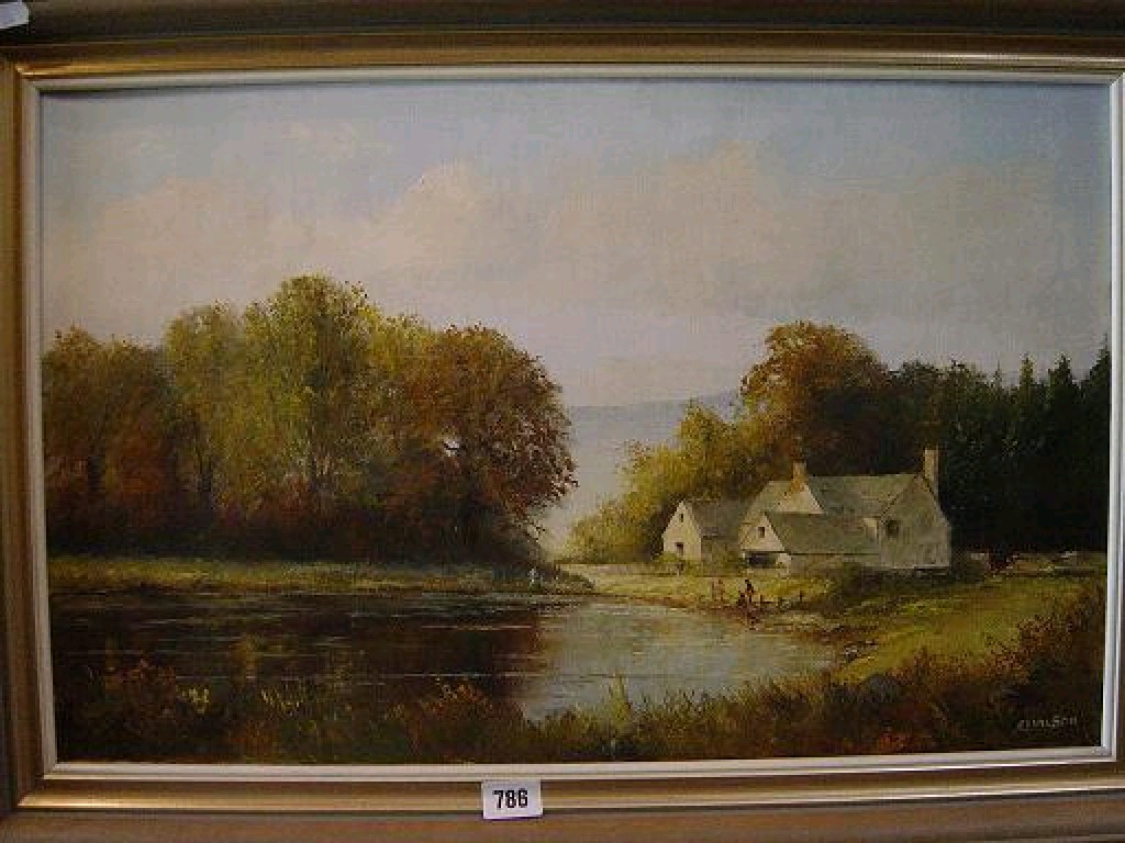 Appraisal: An oil painting on canvas of a country landscape with