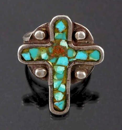 Appraisal: Navajo Chipped Turquoise Sterling Silver Ring Presented in this lot