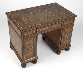 Appraisal: A Syrian parquetry partners desk th century inscribed beneath one