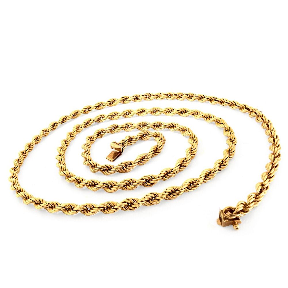 Appraisal: K Gold Rope Chain Vintage Long Karat Yellow Gold Rope