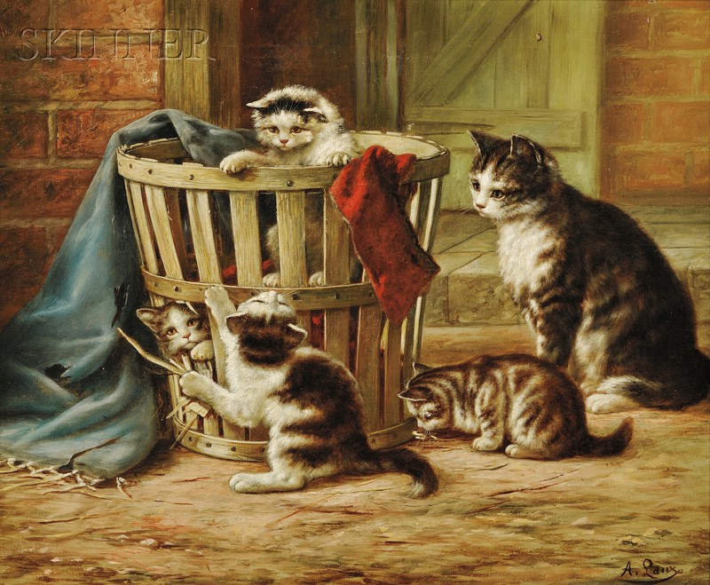 Appraisal: August Laux American - Cat and Playful Kittens Signed A