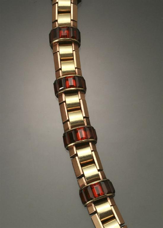 Appraisal: Retro Tested -Karat Rose-Gold Green-Gold and Citrine Bracelet Circa Set