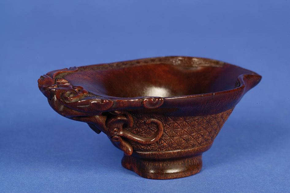 Appraisal: A FINE CHINESE RHINOCEROS HORN LIBATION CUP of pale and