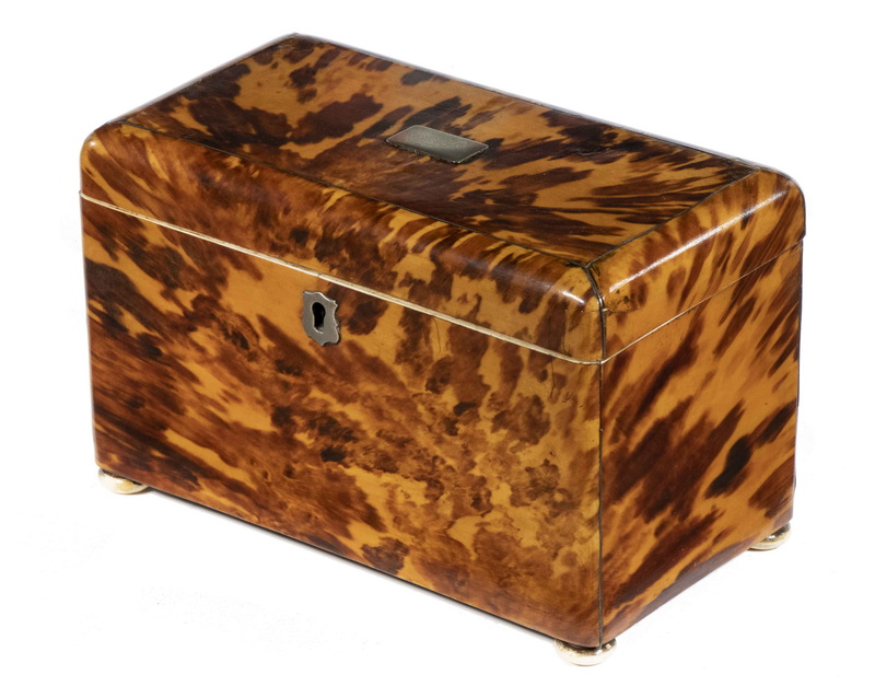 Appraisal: TORTOISESHELL TEA CADDY th c Rectangular Tea Caddy with rounded