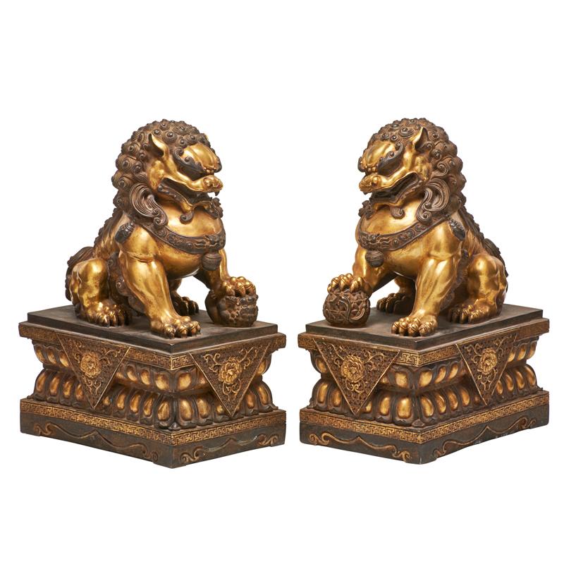 Appraisal: PAIR OF CHINESE GILT BRONZE LIONS Condition Report