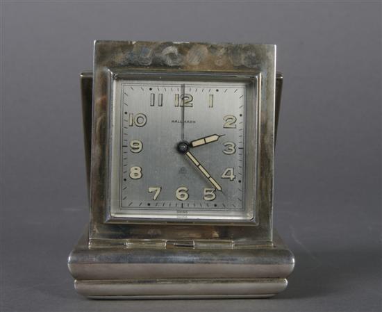 Appraisal: An American Silver Travel Clock Kalo Width inches