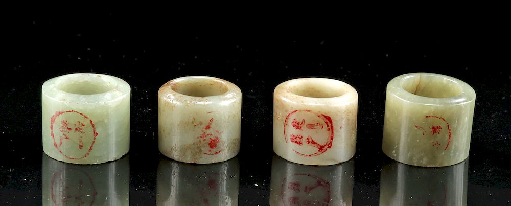 Appraisal: Chinese Qing Dynasty Nephrite Archer Rings Holiday Shipping Deadlines USA