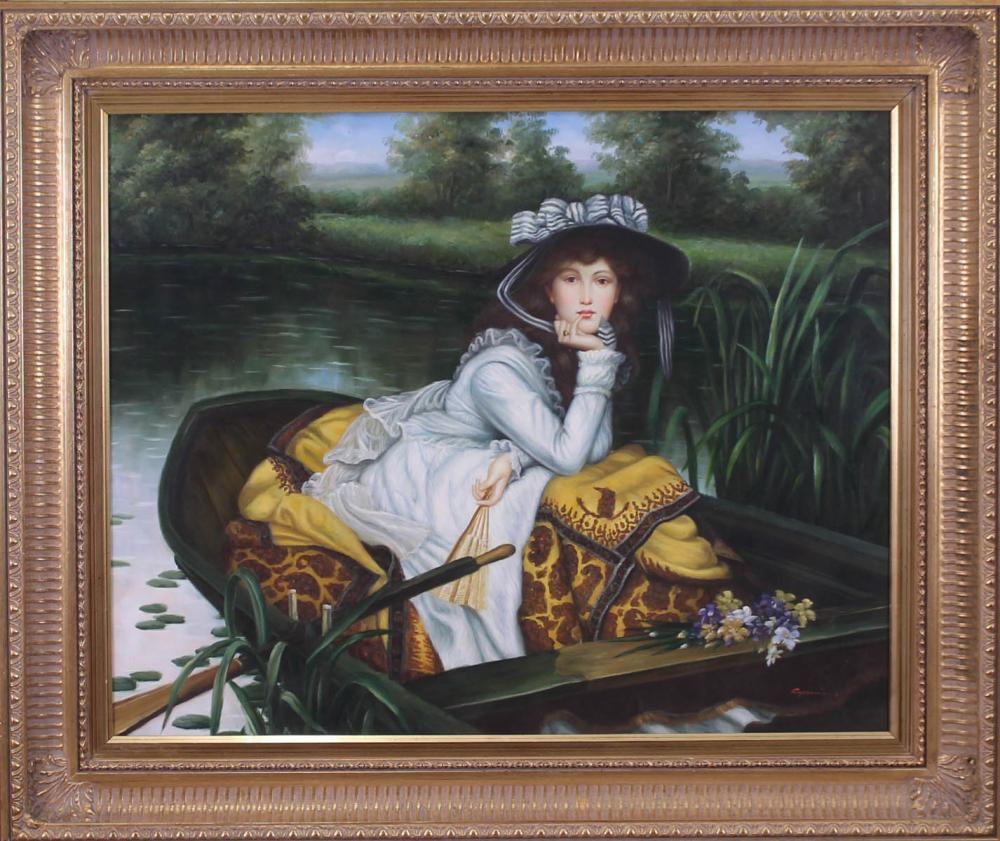 Appraisal: OIL ON CANVAS young Victorian woman in a boat illegibly