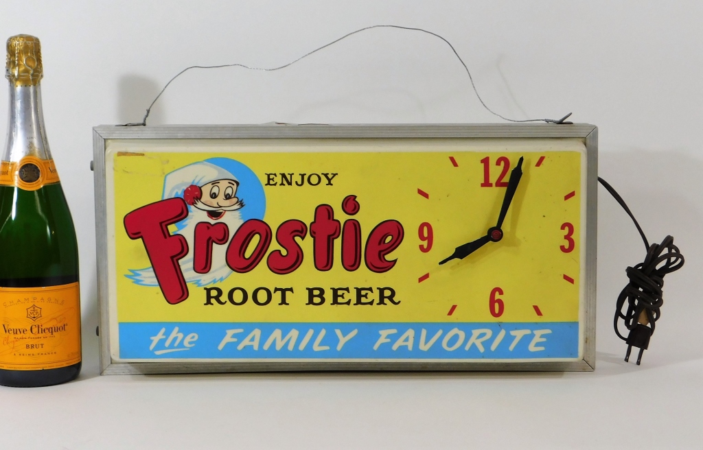 Appraisal: FROSTIE ROOT BEER ADVERTISING LIGHT CLOCK SIGN United States th