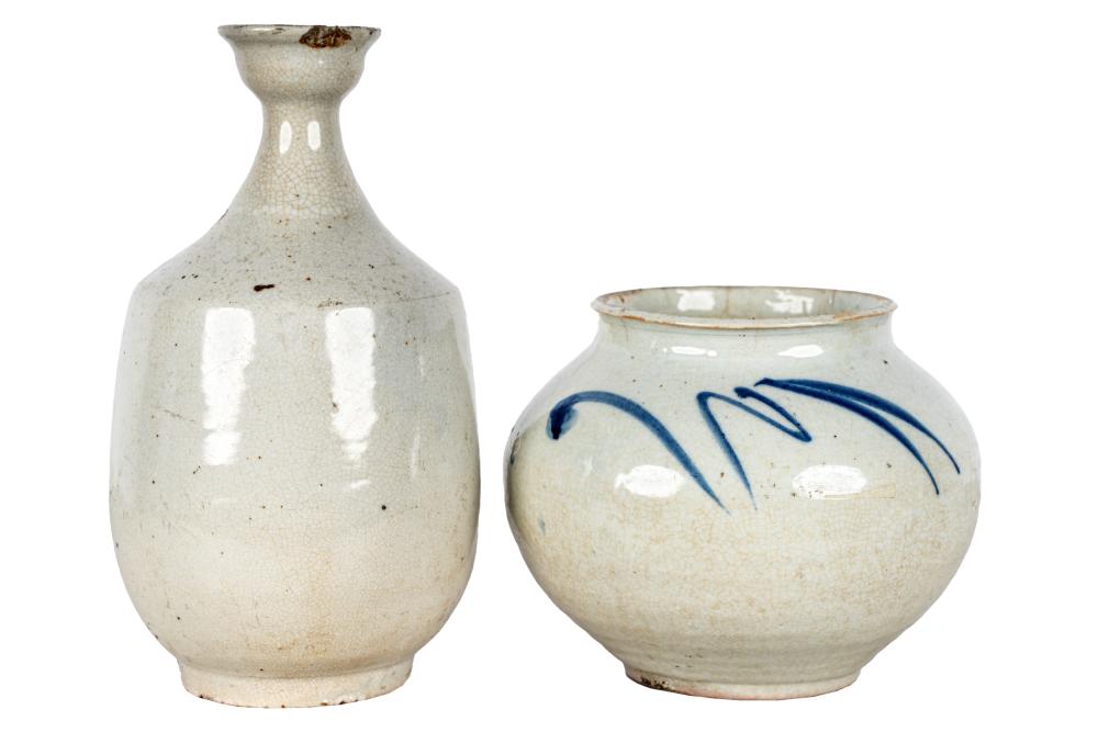 Appraisal: TWO KOREAN GLAZED CERAMIC VESSELSCondition with chip to upper rim