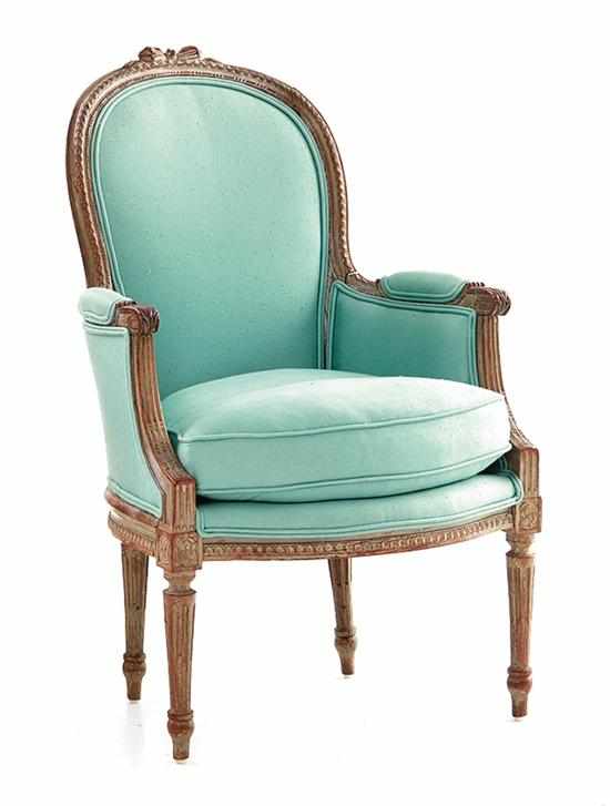 Appraisal: Louis XVI style walnut bergere th century balloon-shaped padded back