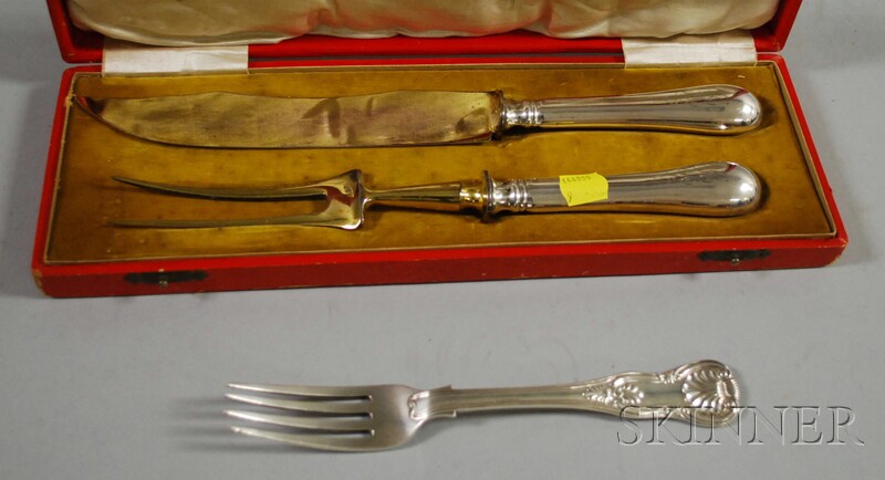 Appraisal: Three European Silver Flatware Items a German gold-washed silver carving