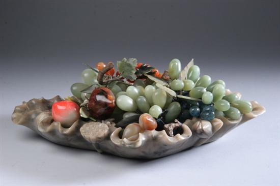 Appraisal: CONTINENTAL CARVED MARBLE BOWL AND HARDSTONE FRUITS th century Bowl