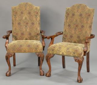 Appraisal: Pair of Chippendale style upholstered armchairs Pair of Chippendale style