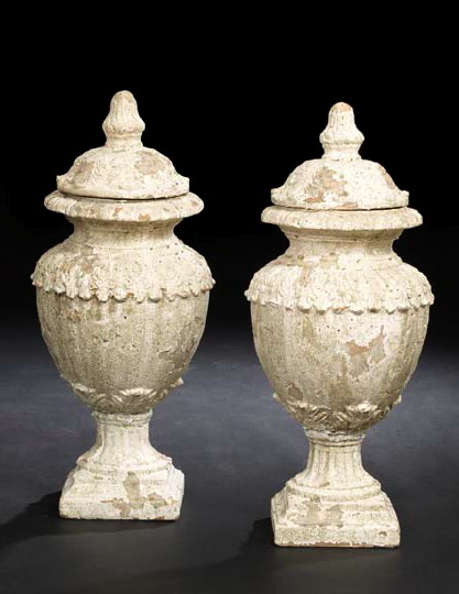 Appraisal: Large Pair of French Buff Terra Cotta Covered Ribbed Pyriform