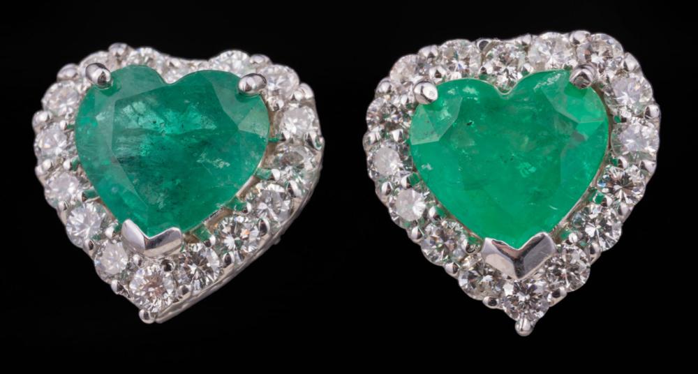 Appraisal: Pair of kt White Gold Emerald and Diamond Stud Earrings