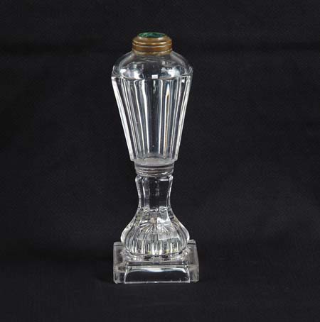 Appraisal: SANDWICH CLEAR WHALE OIL LAMP No burner with tapered beveled