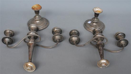 Appraisal: PAIR OF STERLING SILVER CANDELABRA Weighted three- arm convertible H