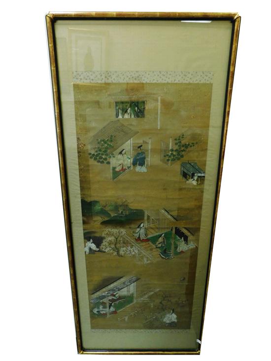 Appraisal: ASIAN th C Japanese gouache on paper painting depicting domestic