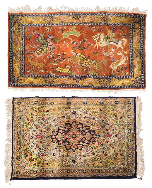 Appraisal: A PERSIAN QUM SILK MAT with central diamond and foliate