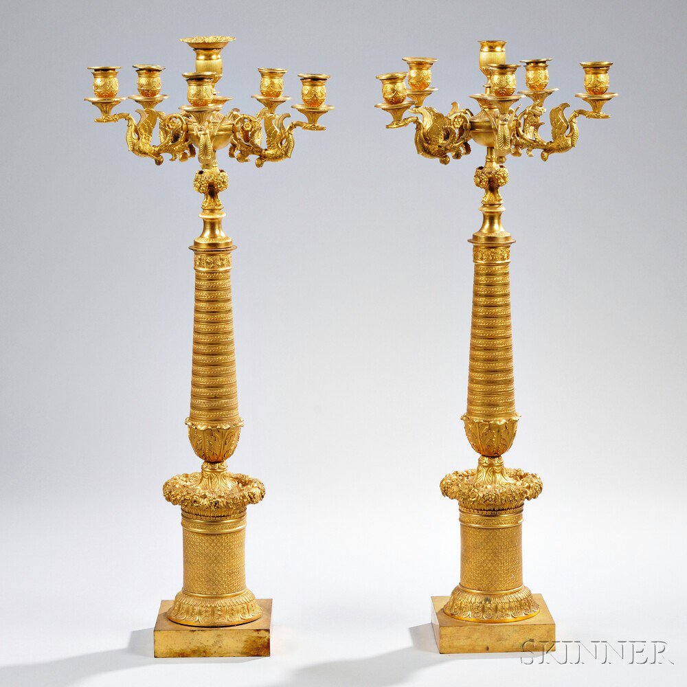 Appraisal: Pair of Empire Ormolu Six-light Candelabra early th century in