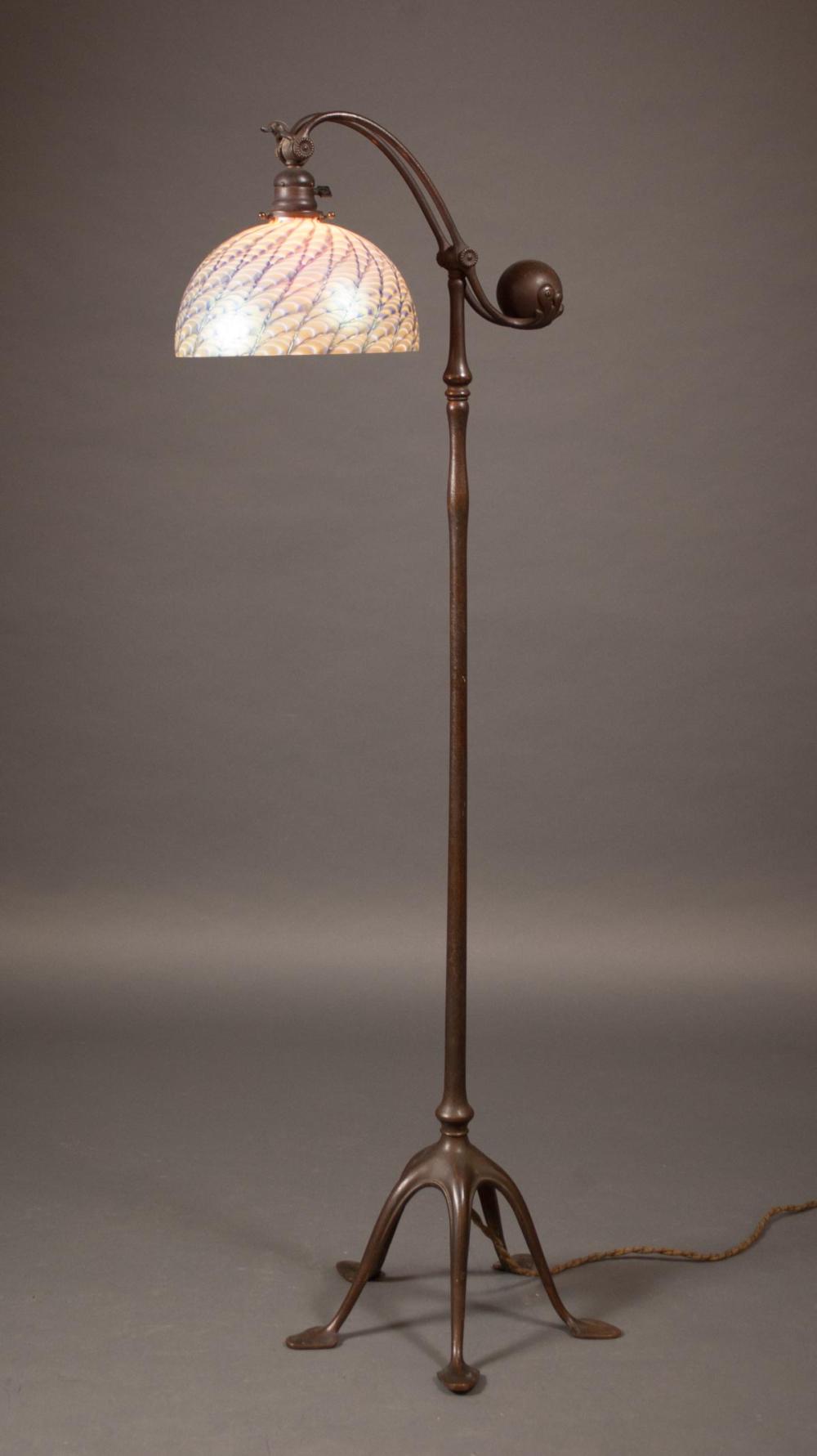 Appraisal: TIFFANY BRONZE COUNTERBALANCE FLOOR LAMP WITH SHADE Tiffany Studios New