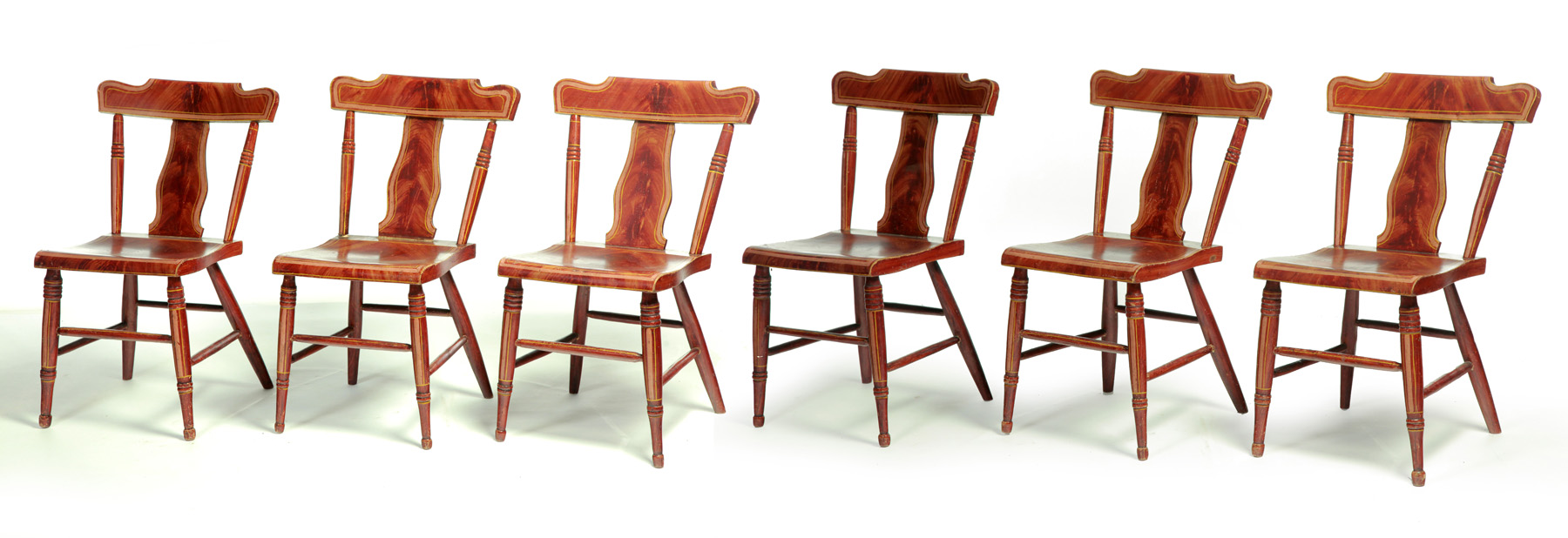 Appraisal: SIX SIGNED PENNSYLVANIA DECORATED SIDE CHAIRS Nineteenth century Plank seat