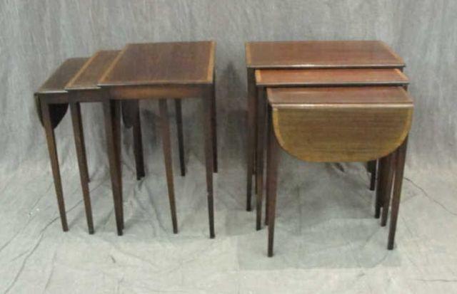 Appraisal: Pair of Mahogany Banded Drop Leaf Nesting Tables Smallest table