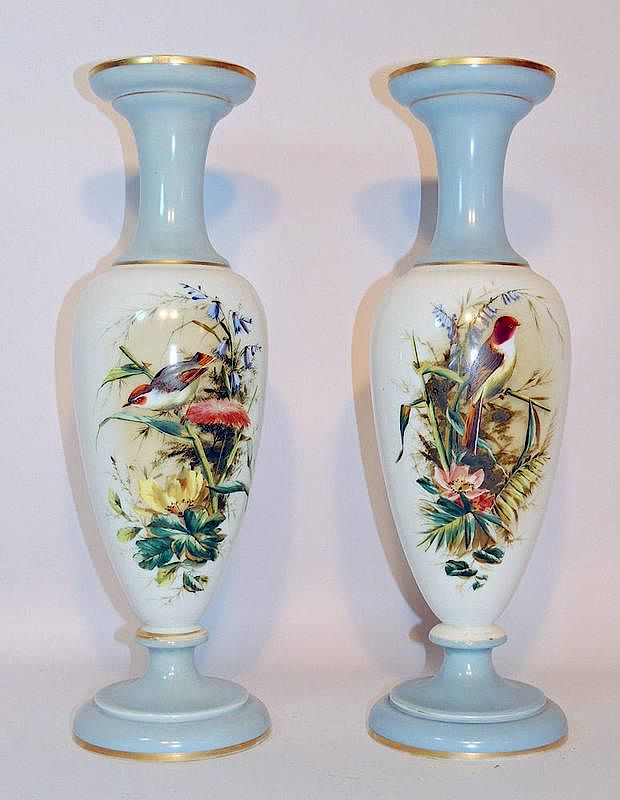 Appraisal: Pair of th Century French Milk Glass Vases Baluster form