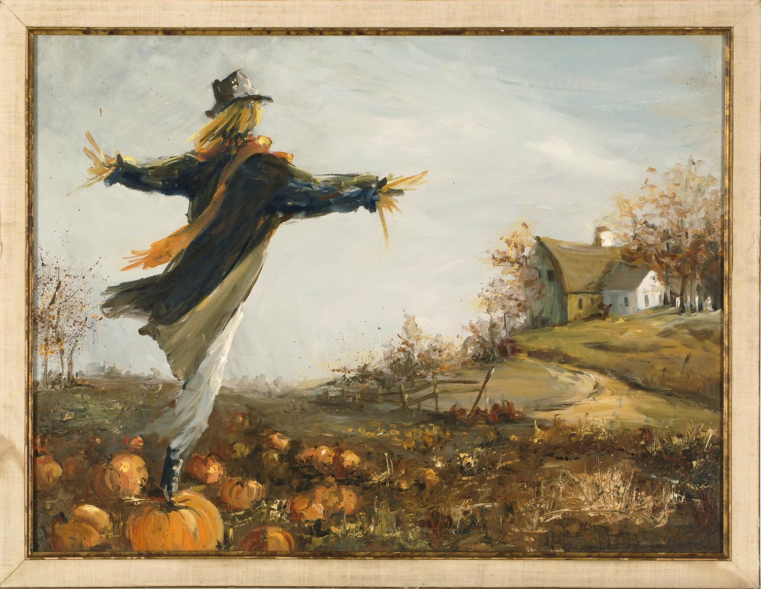 Appraisal: FRAMED PAINTING ARTIST UNKNOWN Depicting a scarecrow in a field