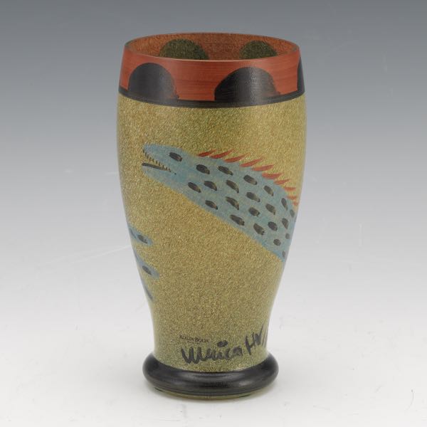 Appraisal: ULRICA HYDMAN-VALLIEN SWEDISH CONTEMPORARY Nevada pattern hand painted glass vase