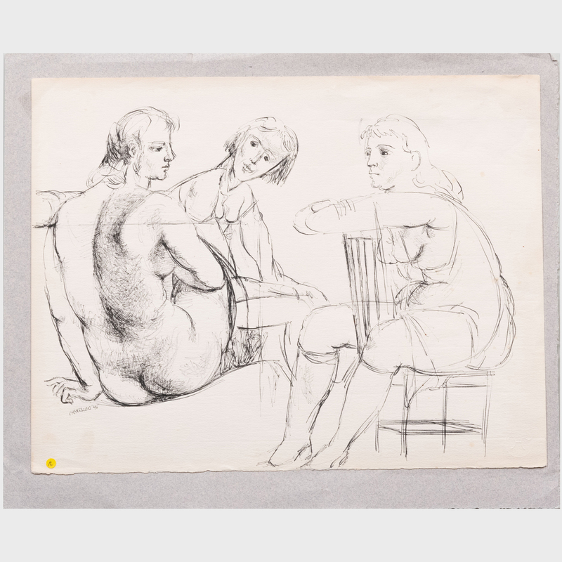 Appraisal: FEDERICO CASTELLON - FIGURES Ink on paper signed 'Castellon' and